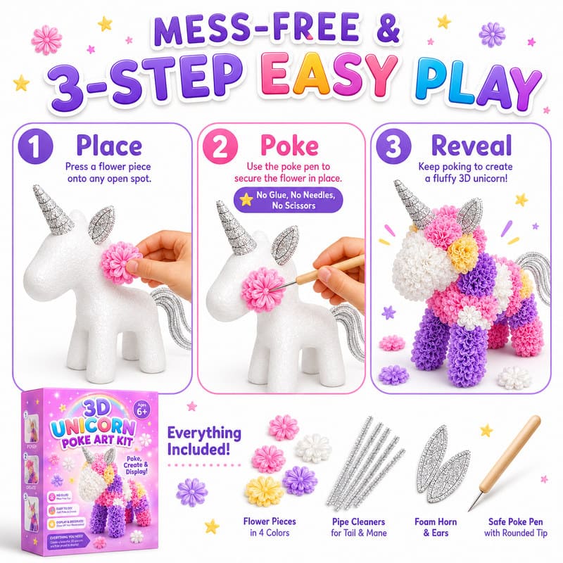 3D Unicorn Poke Art Kit kit contents view