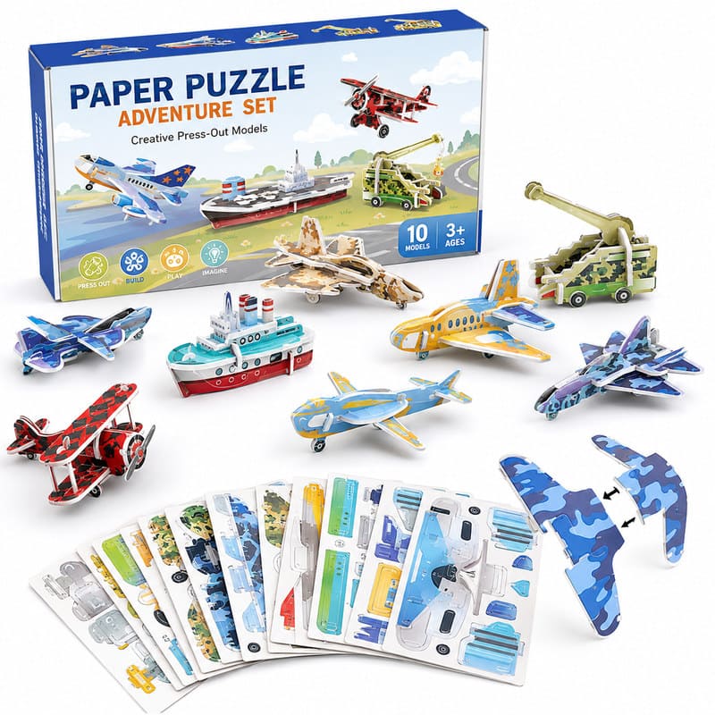 3D Vehicle Adventure Paper Puzzle Set front view