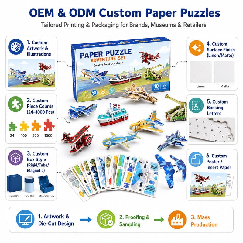 3D Vehicle Adventure Paper Puzzle Set board and material detail
