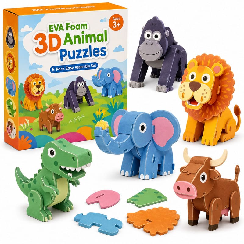 3D Zoo Animal EVA Foam Puzzle Set front view
