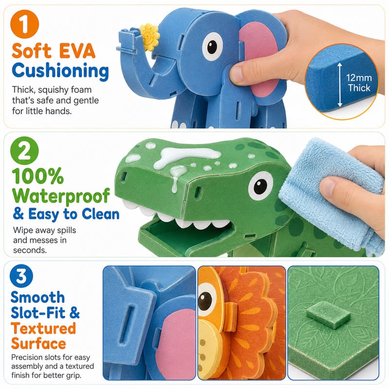3D Zoo Animal EVA Foam Puzzle Set size and dimensions