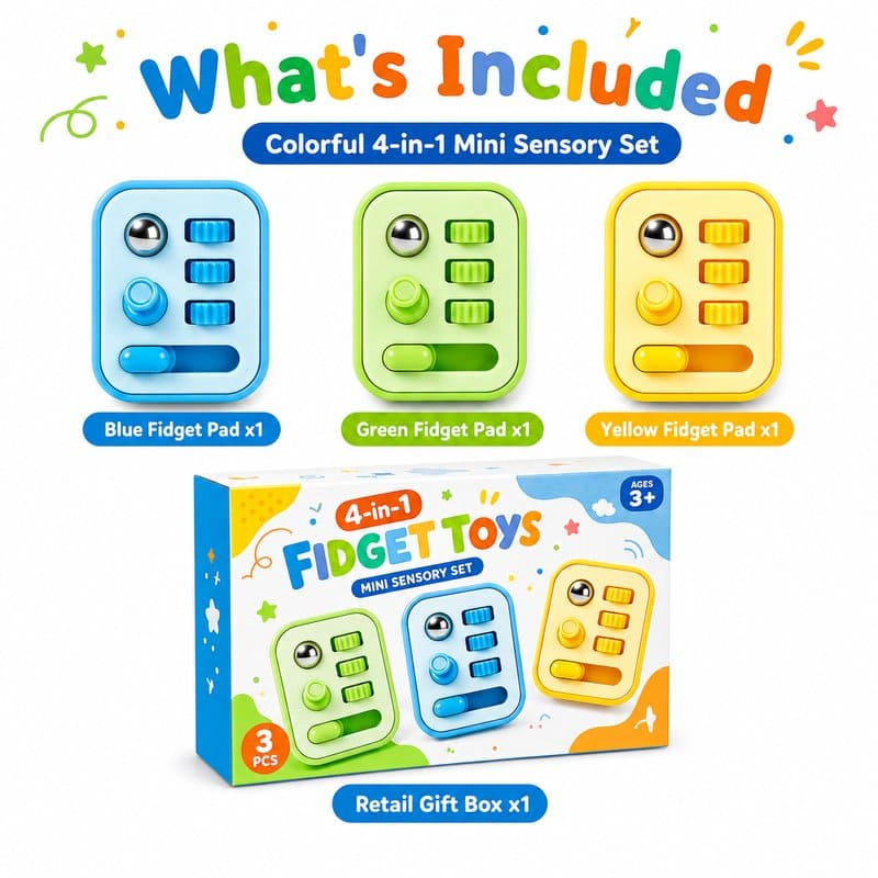 4-in-1 Mini Keyboard Fidget Toy Set kit contents view