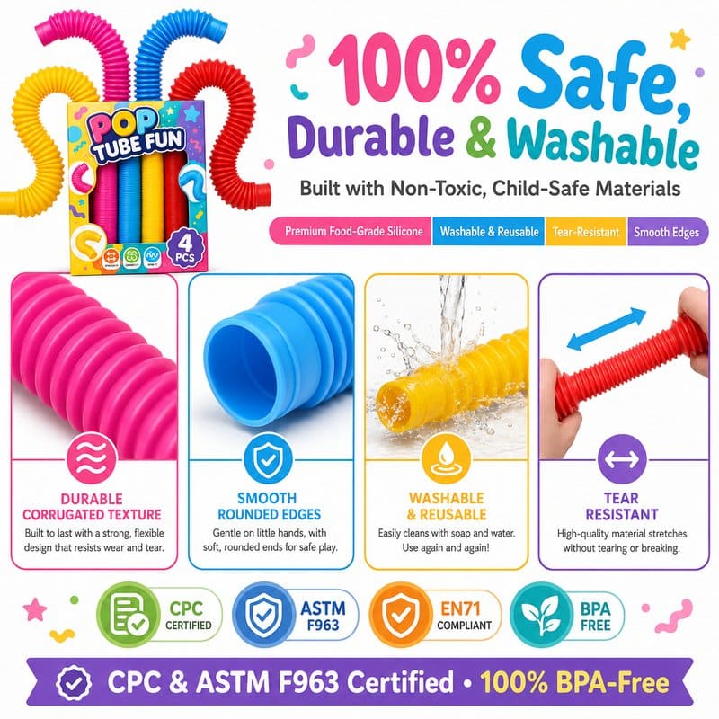 4-Pack Pop Tube Fidget Toy Set color and texture detail