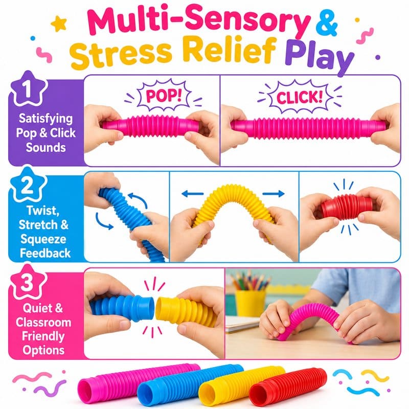 4-Pack Pop Tube Fidget Toy Set size and dimensions