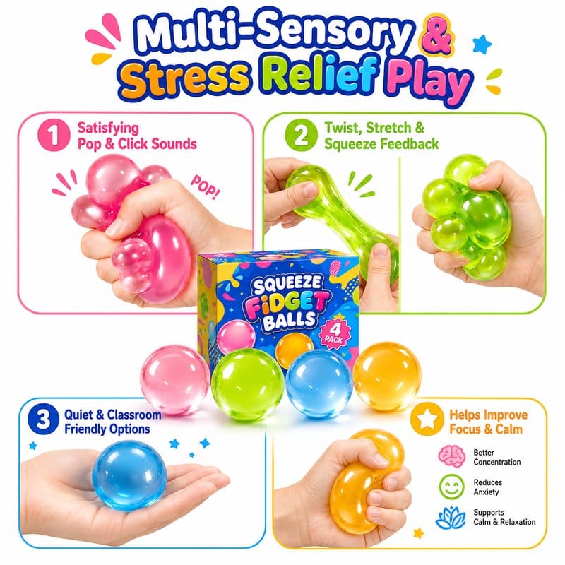 4-Pack Squeeze Fidget Ball Set size and dimensions