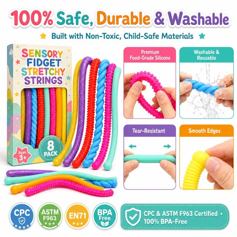 8-Pack Stretchy String Sensory Set color and texture detail