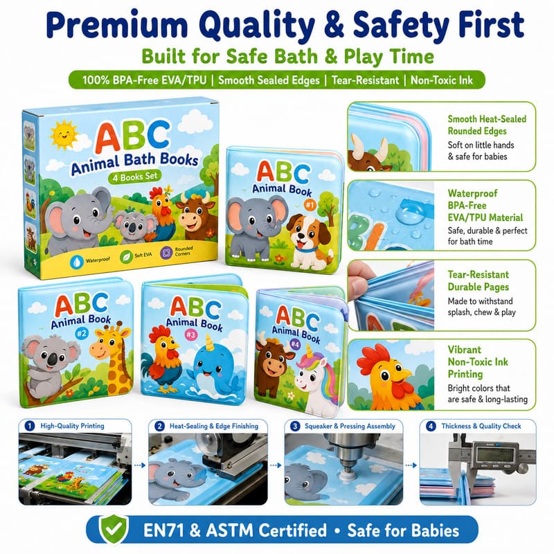 Custom ABC Animal Bath Book 4-Book Set – Waterproof Color Changing waterproof material detail