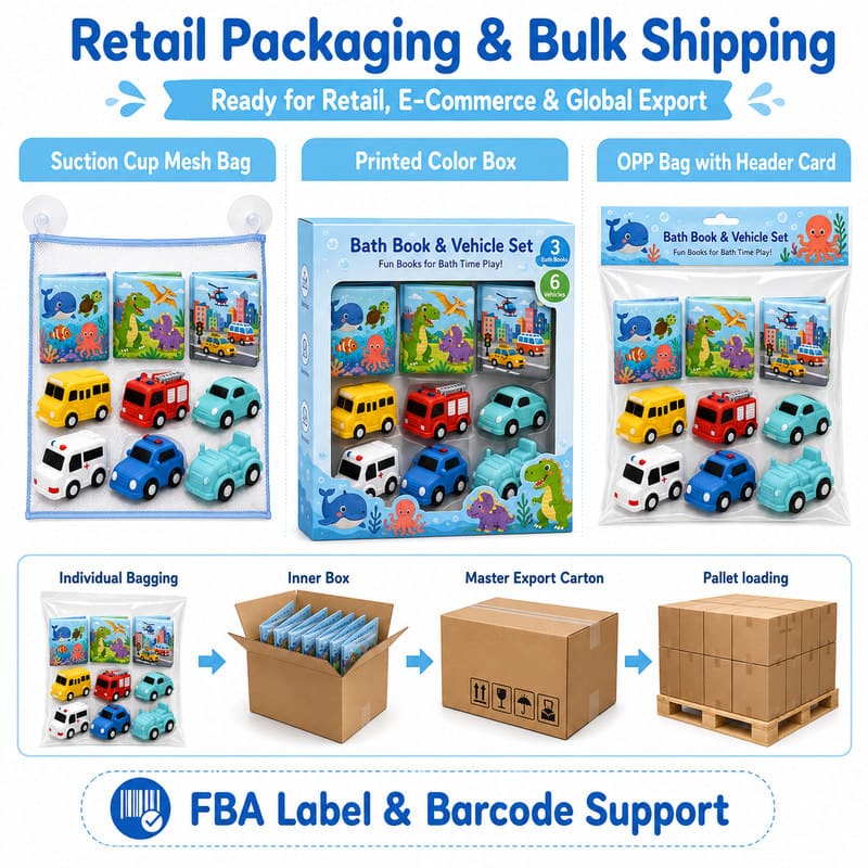 Custom Adventure Bath Book & Vehicle Toy Set – Waterproof Baby Bath Set edge and construction detail