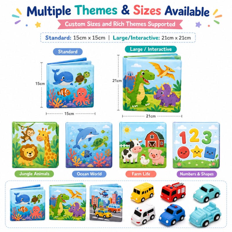 Custom Adventure Bath Book & Vehicle Toy Set – Waterproof Baby Bath Set printing and page design detail