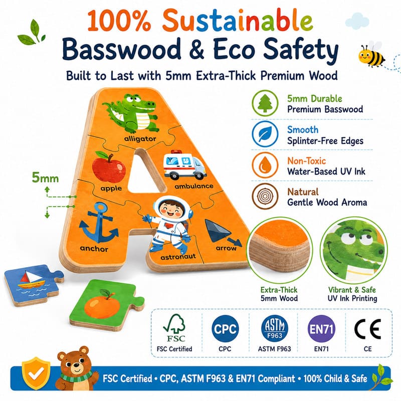 Alphabet Animal Wooden Jigsaw Puzzle Set printing detail