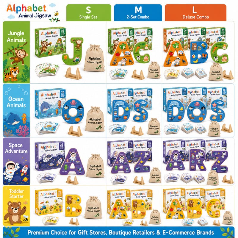 Alphabet Animal Wooden Jigsaw Puzzle Set custom artwork detail