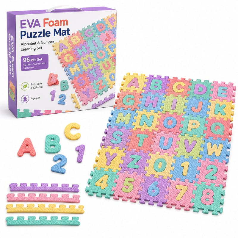 96-Piece Alphabet & Numbers EVA Foam Puzzle Mat front view