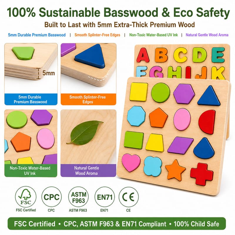 Alphabet & Numbers Wooden Learning Puzzle Set printing detail