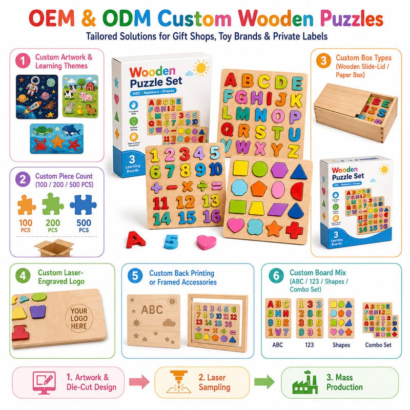 Alphabet & Numbers Wooden Learning Puzzle Set board and material detail