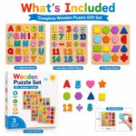Alphabet & Numbers Wooden Learning Puzzle Set puzzle pieces and layout view