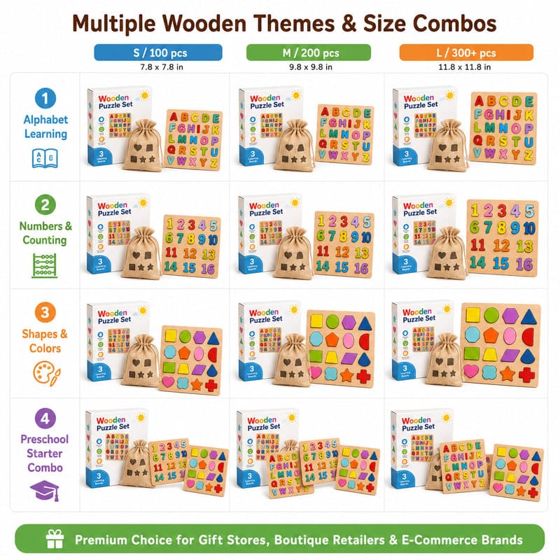 Alphabet & Numbers Wooden Learning Puzzle Set custom artwork detail