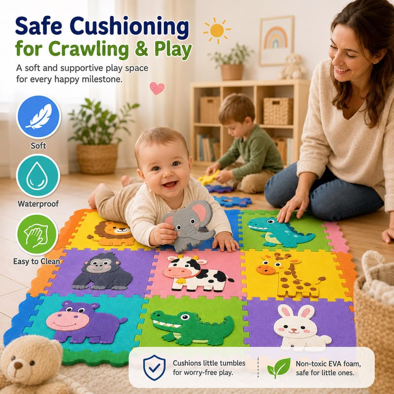 36-Piece Animal EVA Foam Puzzle Mat completed puzzle view