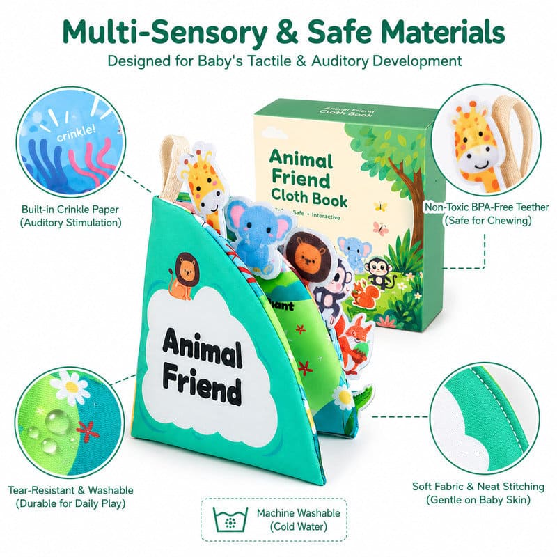 Animal Friend Fold-Out Fabric Activity Book size and dimensions