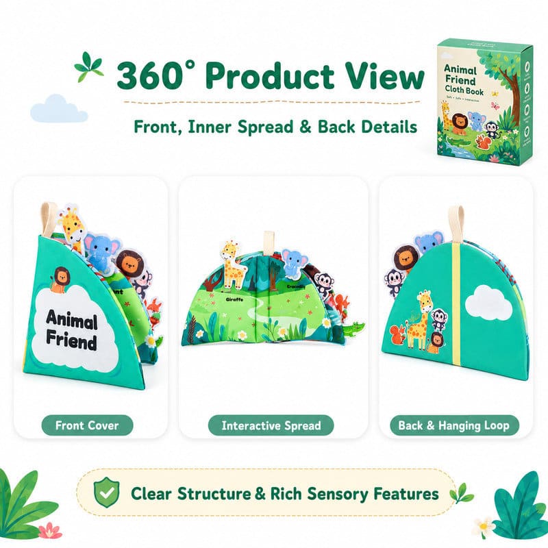 Animal Friend Fold-Out Fabric Activity Book set contents view