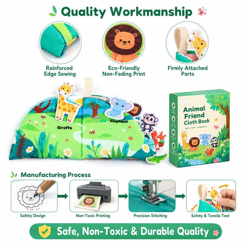 Animal Friend Fold-Out Fabric Activity Book waterproof material detail