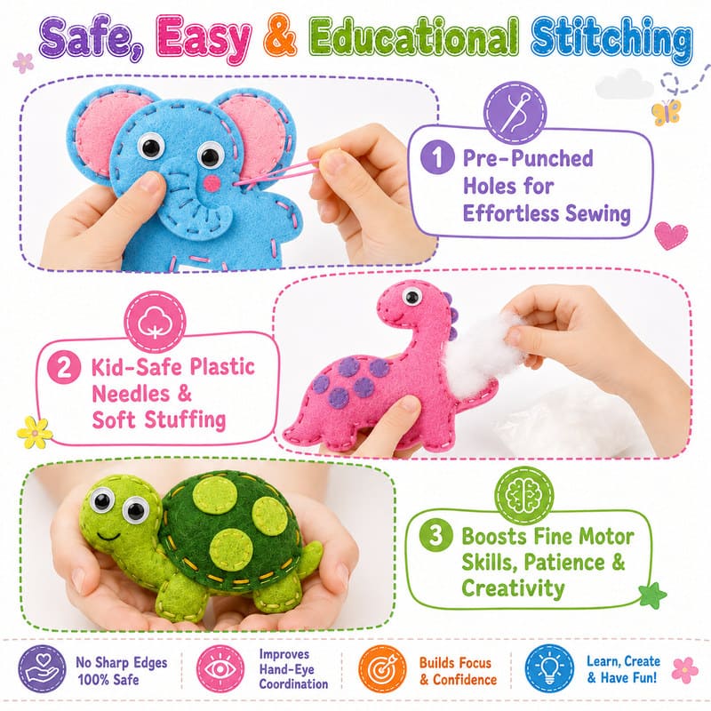 Animal Friends Felt Sewing Kit size and dimensions