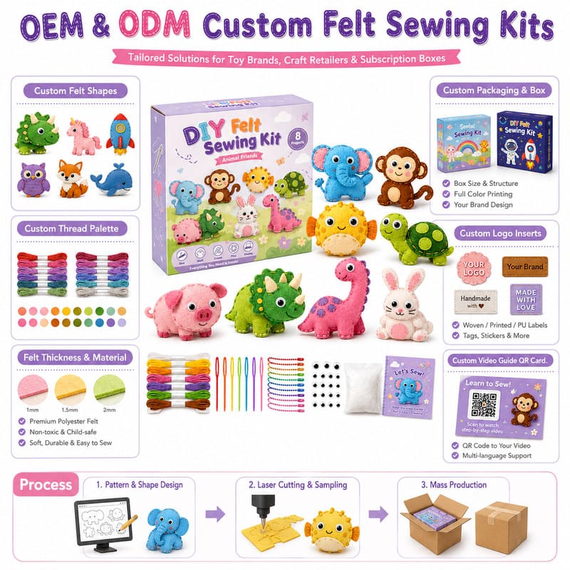 Animal Friends Felt Sewing Kit yarn and material detail