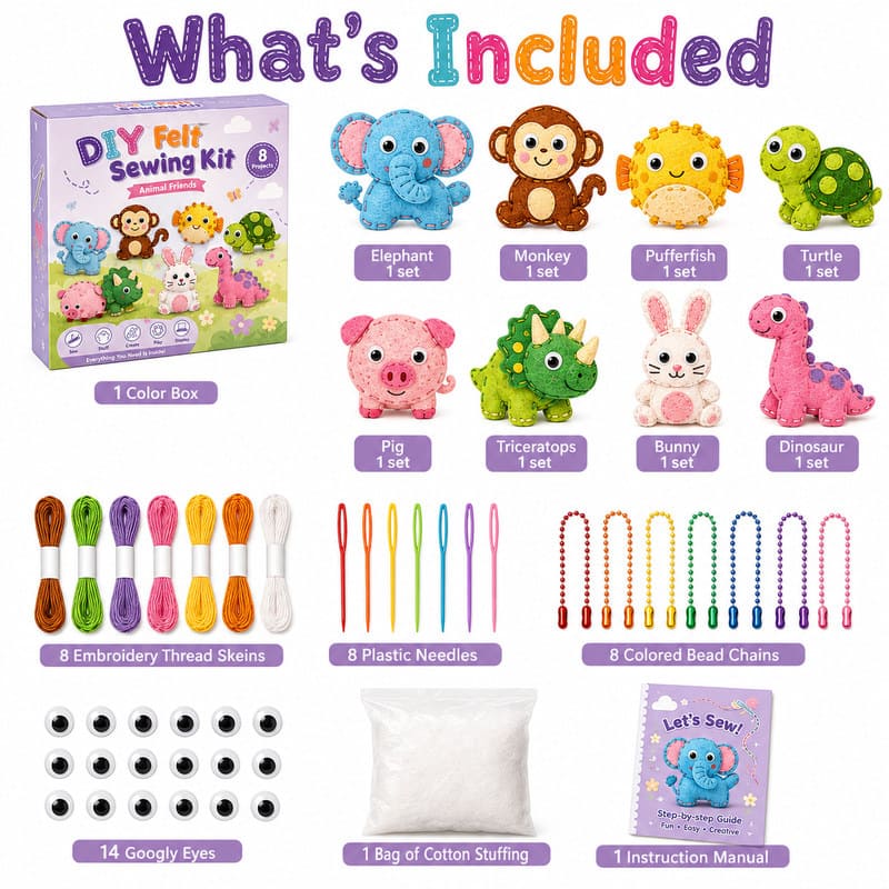 Animal Friends Felt Sewing Kit kit contents view