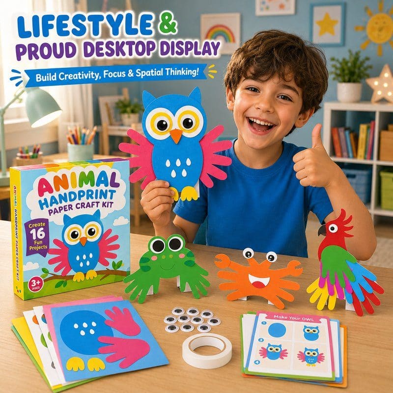 Animal Handprint Paper Craft Kit finished craft example