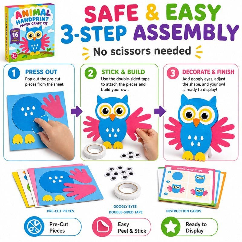 Animal Handprint Paper Craft Kit size and dimensions
