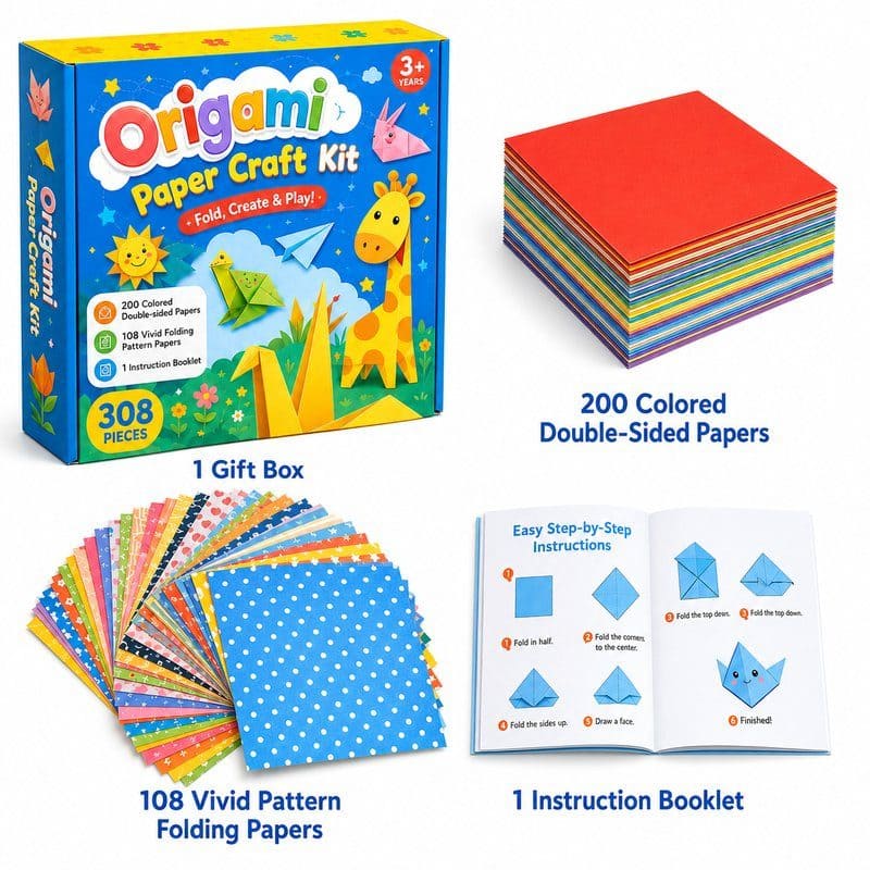 Animal Origami Paper Craft Kit kit contents view