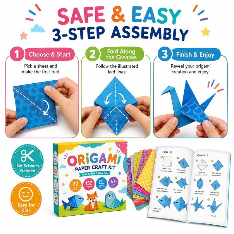 Animal Origami Paper Kit size and dimensions