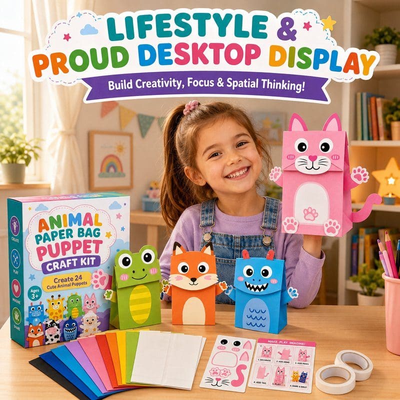 Animal Paper Bag Puppet Kit finished craft example
