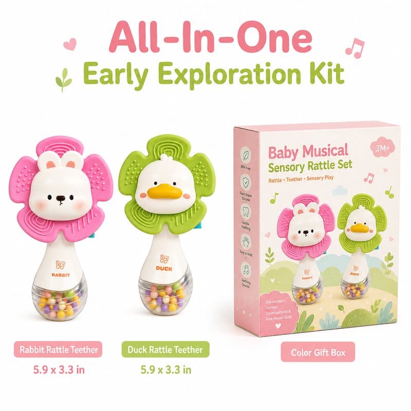 Baby Musical Sensory Rattle Set kit contents view