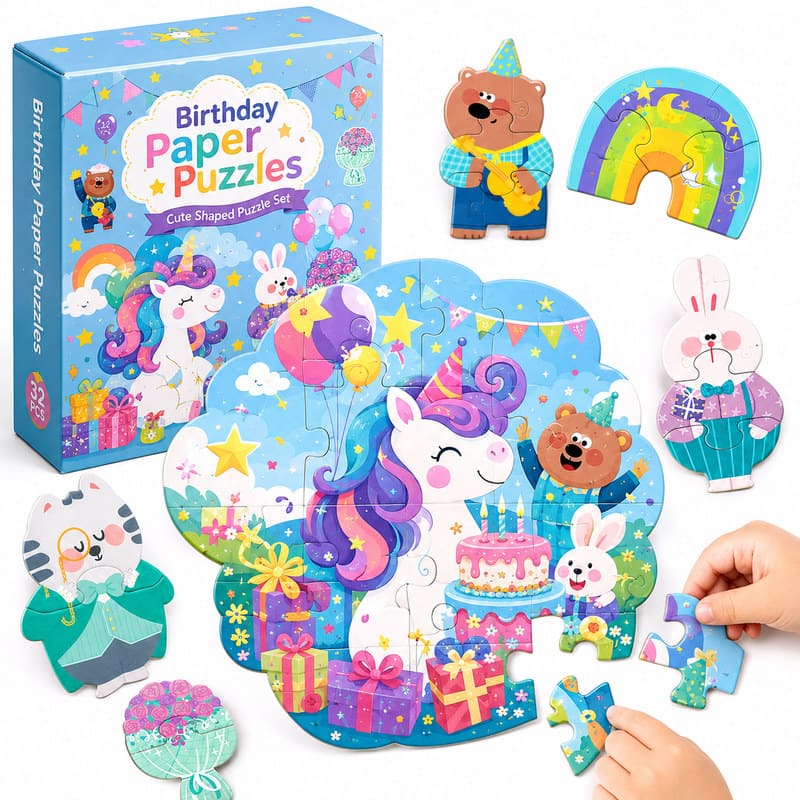 Birthday Unicorn Paper Puzzle front view