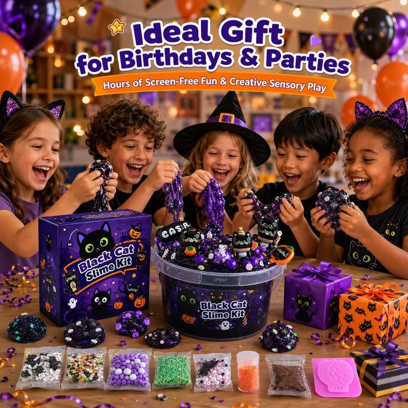 Black Cat Halloween Slime Kit finished project example
