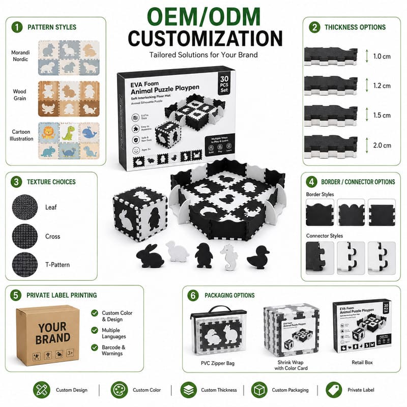 30-Piece Black & White Animal EVA Foam Puzzle Playpen board and material detail