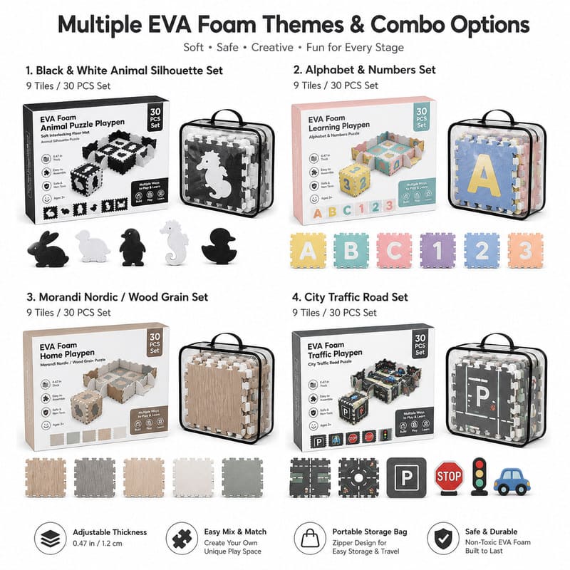 30-Piece Black & White Animal EVA Foam Puzzle Playpen custom artwork detail