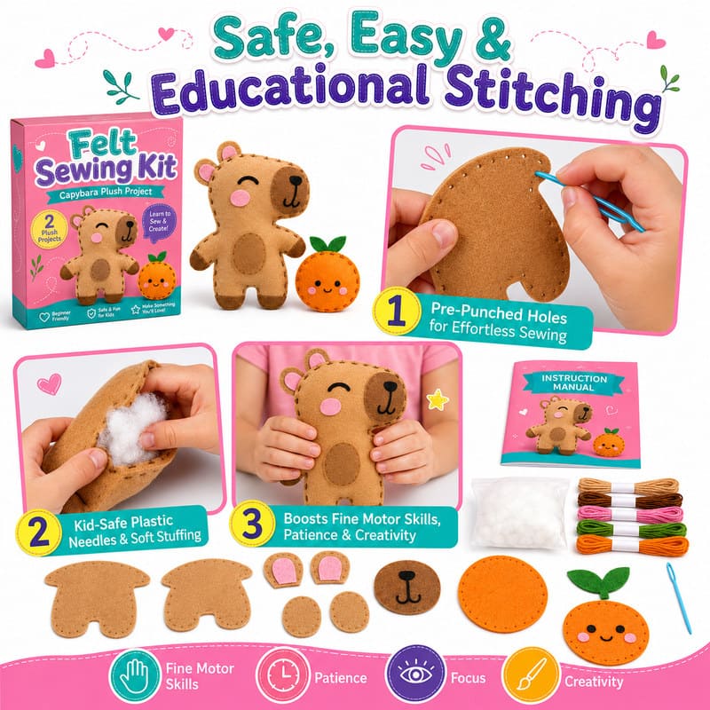 Capybara Felt Sewing Kit size and dimensions