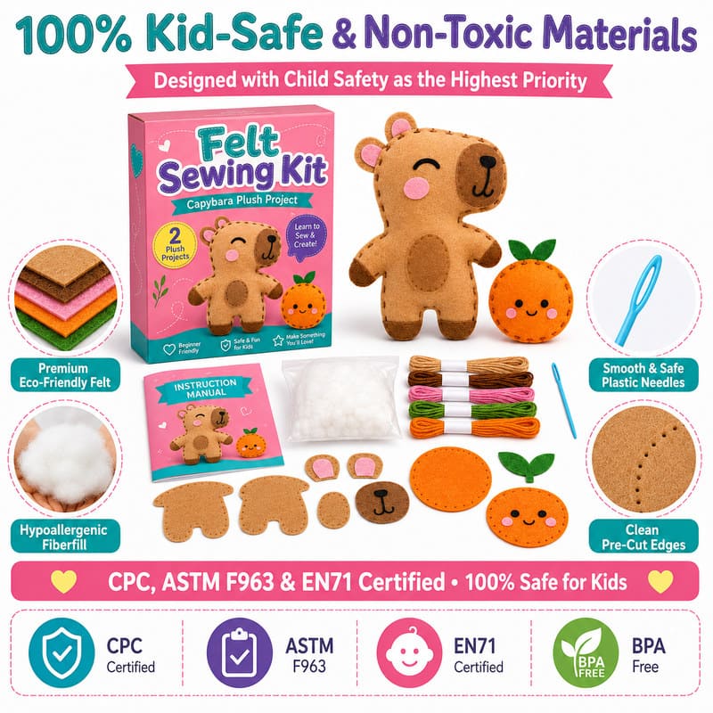 Capybara Felt Sewing Kit tools and accessories detail