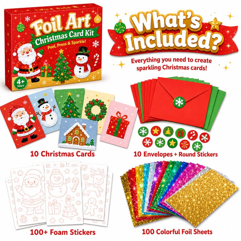 Christmas Cards Foil Art Kit kit contents view