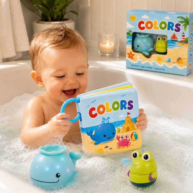 Custom Colors Bath Book & Bath Toy Set – Waterproof Learning Set custom artwork and logo detail
