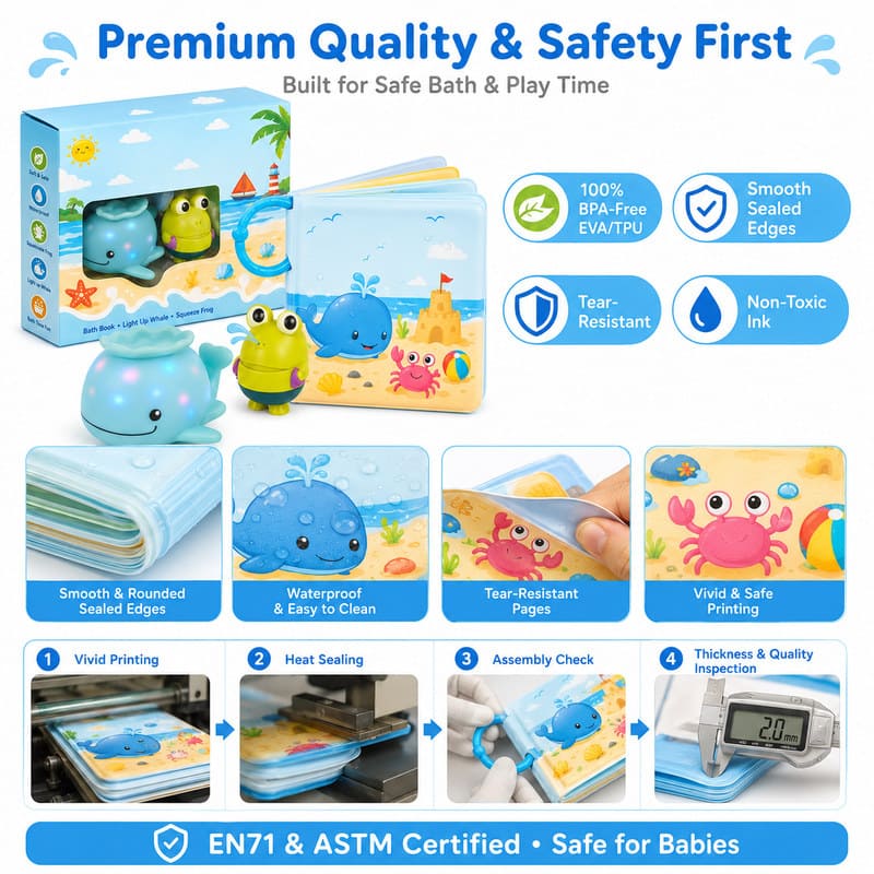 Custom Colors Bath Book & Bath Toy Set – Waterproof Learning Set waterproof material detail