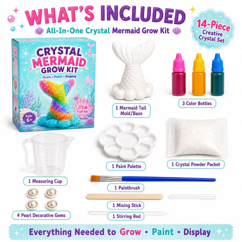 Crystal Mermaid Growing Science Kit puzzle pieces and layout view