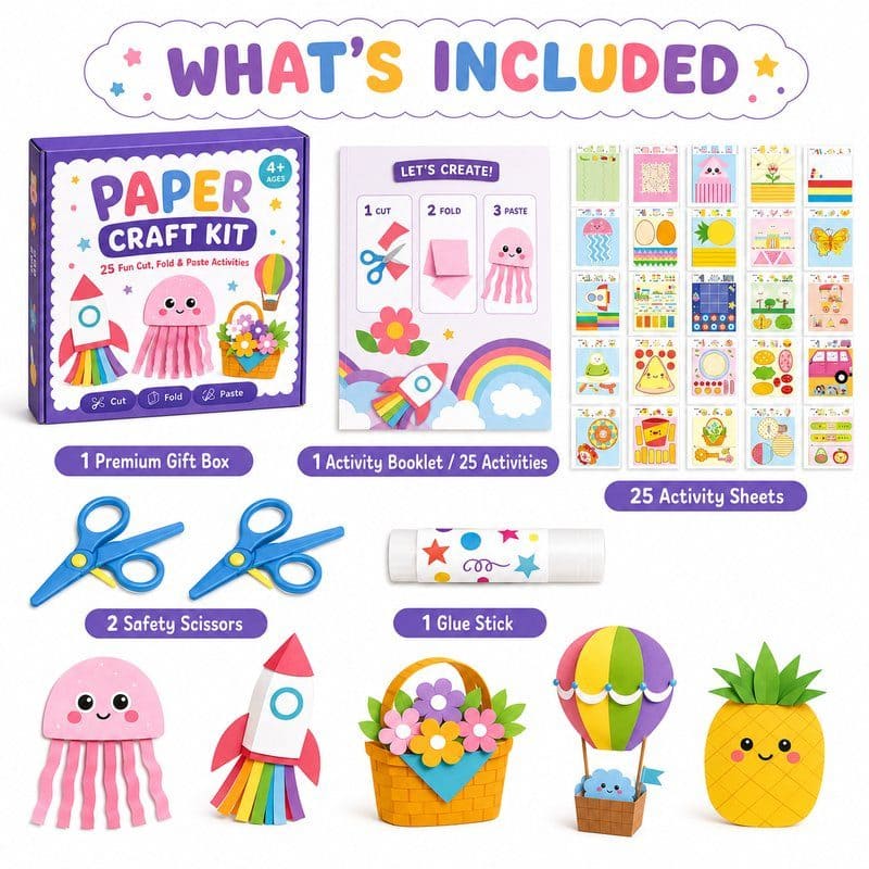Cut Fold Paste Paper Craft Kit kit contents view