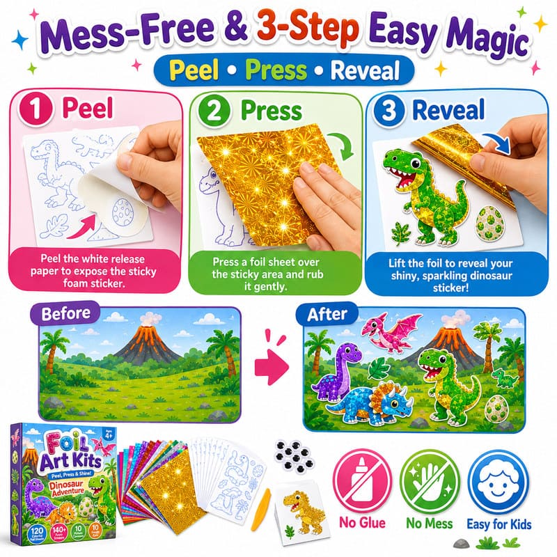 Dinosaur Adventure Foil Art Kit size and dimensions