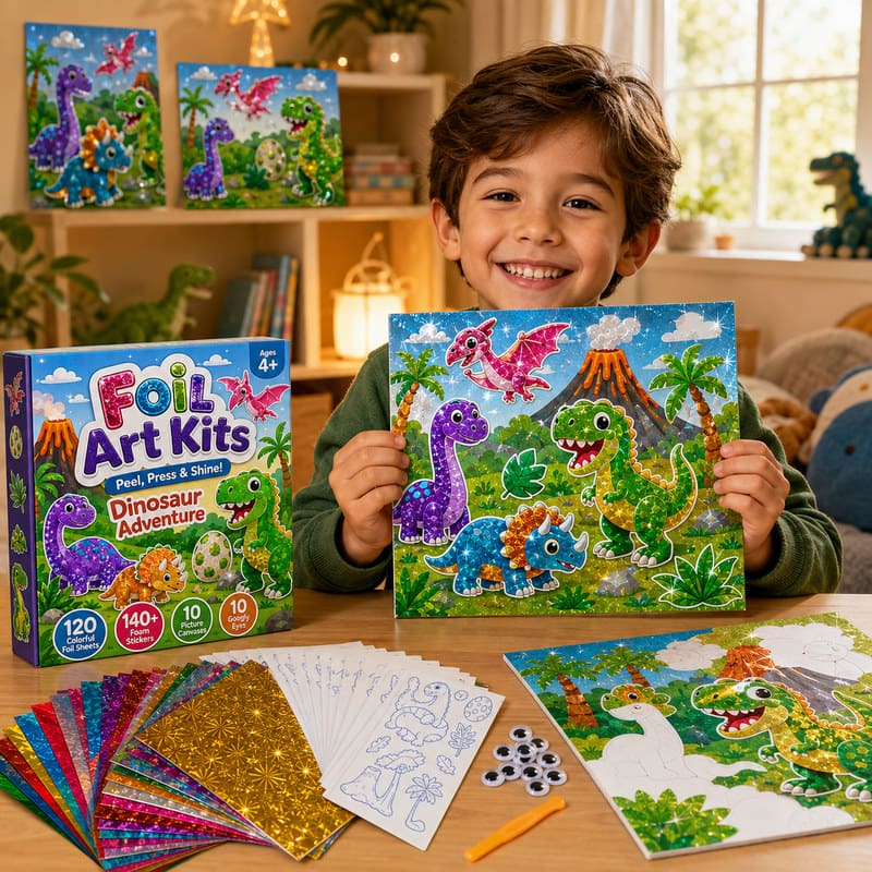 Dinosaur Adventure Foil Art Kit finished craft example
