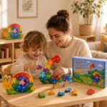 2-in-1 Dinosaur Alphabet & Snail Number Wooden Puzzle completed puzzle view