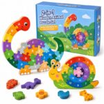2-in-1 Dinosaur Alphabet & Snail Number Wooden Puzzle front view