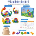 2-in-1 Dinosaur Alphabet & Snail Number Wooden Puzzle puzzle pieces and layout view