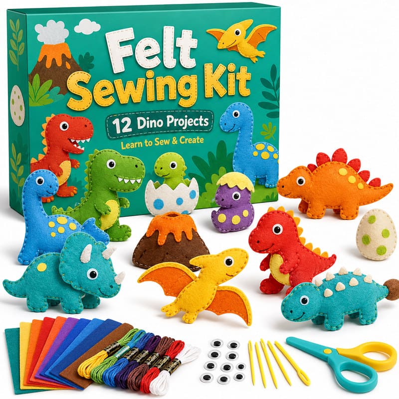 Dinosaur Felt Sewing Kit front view